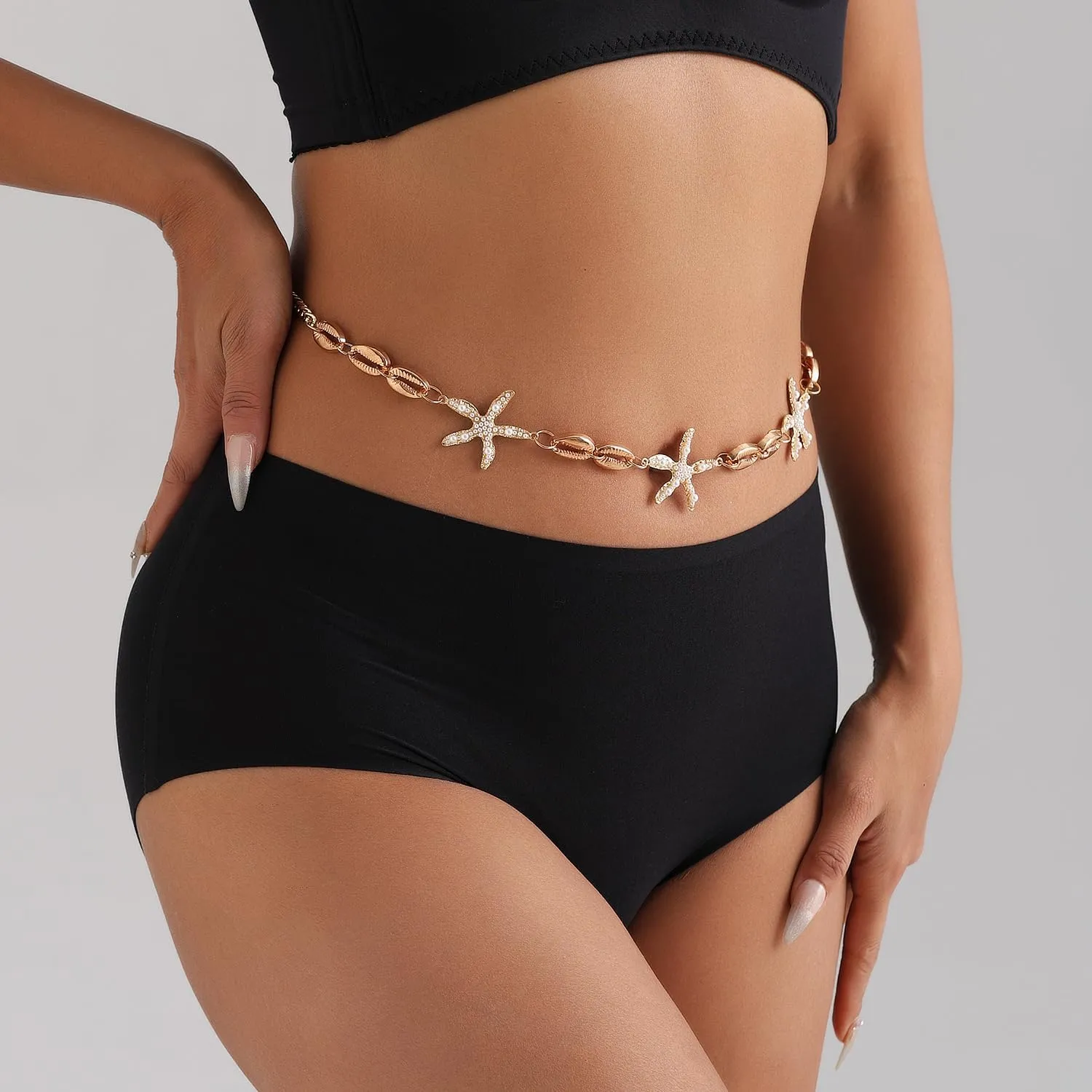 Todenb Sea Shell Starfish Waist Chians for Women Boho Conch Pearl Body Chains Waterproof Summer Beach Seashell Chains Waist Body Jewelry