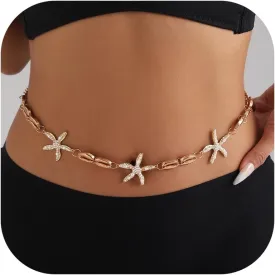 Todenb Sea Shell Starfish Waist Chians for Women Boho Conch Pearl Body Chains Waterproof Summer Beach Seashell Chains Waist Body Jewelry
