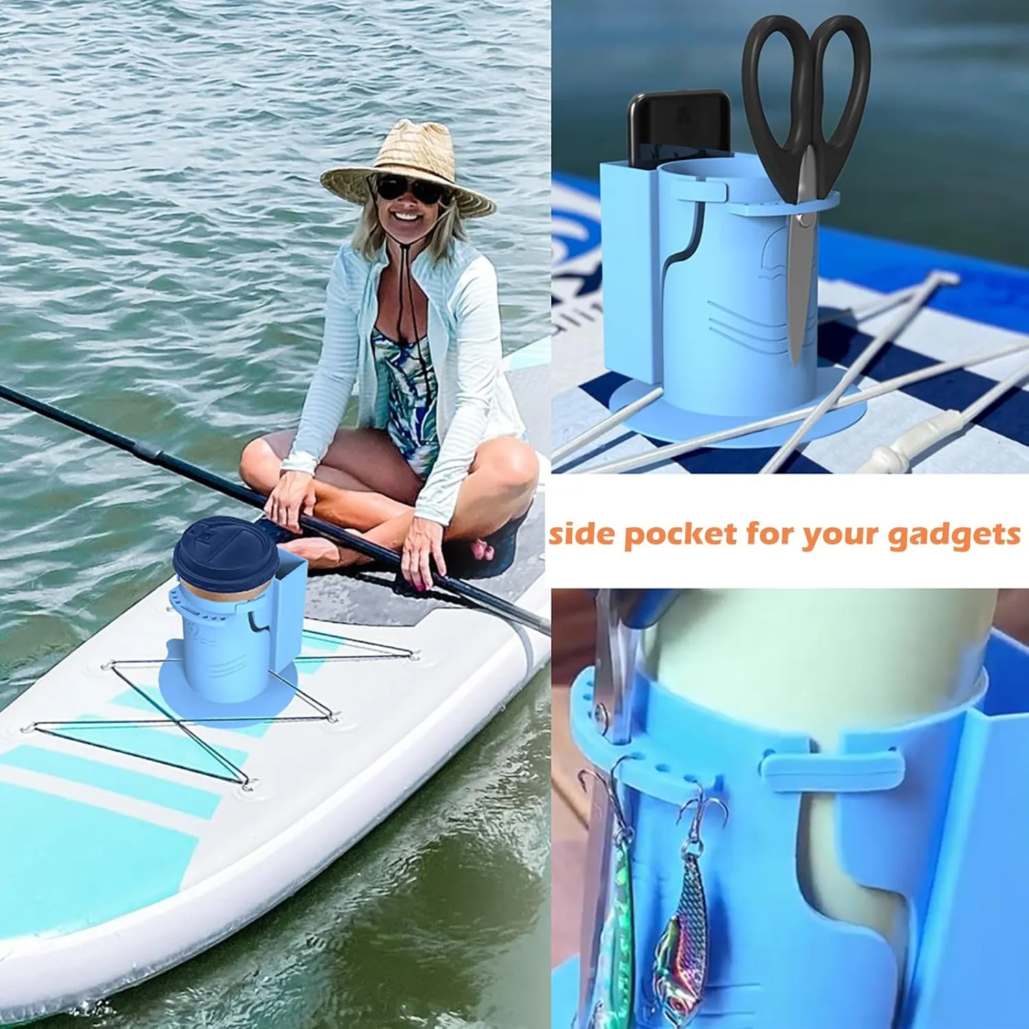 Vantone Silicone Drink Holder for SUP, Kayak, Canoe, Yacht & Fishing Boat  Portable Design with Storage Basket for Gadgets