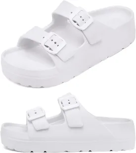 Womens Platform Sandals with Arch Support, Adjustable Buckle Beach Sandal Woman Comfort Lightweight Ultra Cushion EVA Slides