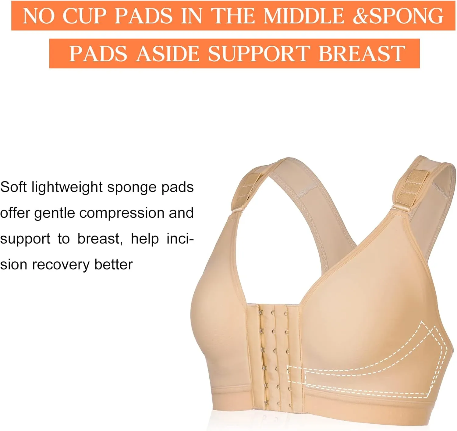 Wonderience Post-Surgical Bra Wide Adjustable Straps with Front Closure Wirefree