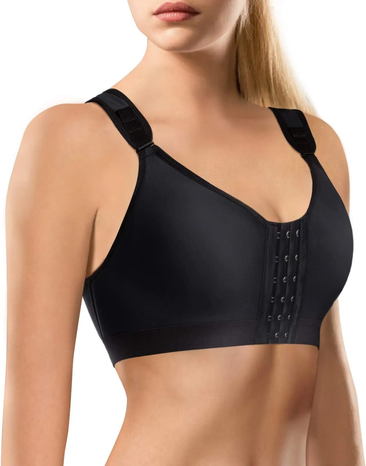 Wonderience Post-Surgical Bra Wide Adjustable Straps with Front Closure Wirefree
