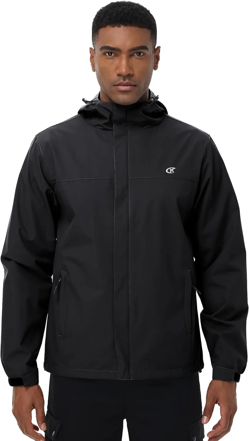 YuKaiChen Mens Rain Jacket Waterproof Hooded Windbreaker Jacket Lightweight Outdoor Hiking Shell Coat